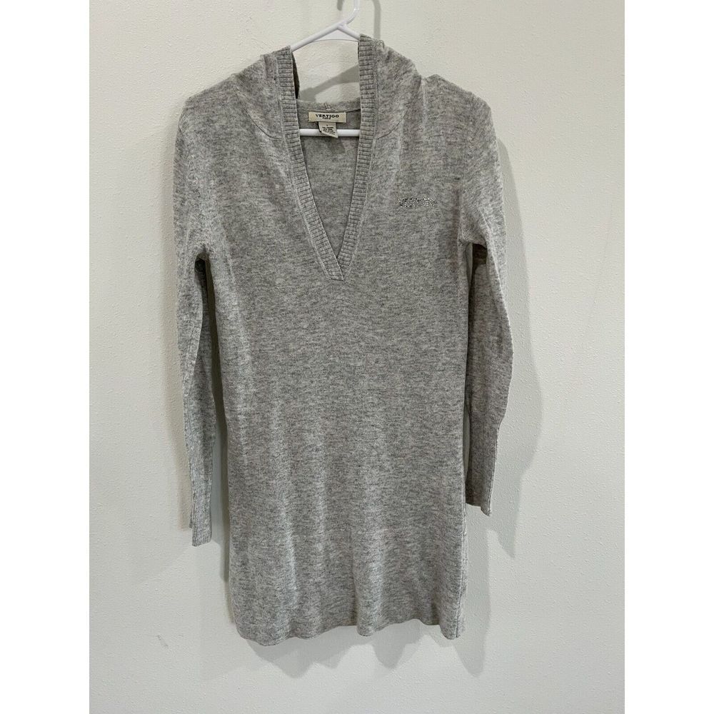 Vertigo Paris Womens Cardigan Sweater V Neck Pullover Gray Angora Wool Large